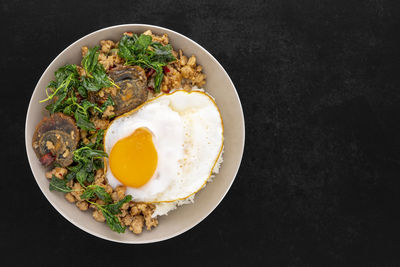 High angle view of food in plate on table