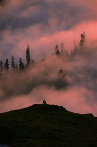 Silhouette person on land against sky during sunset