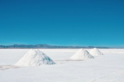 Scenic view of desert against clear blue sky