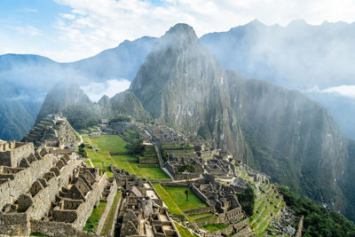 Machu picchu and huayna picchu in fog