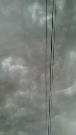 Low angle view of power lines against cloudy sky