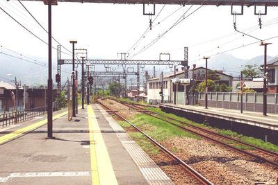 View of railroad tracks against clear sky