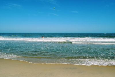 Scenic view of sea against blue sky
