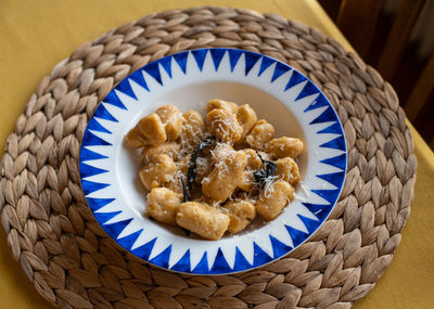 High angle view of dessert on table