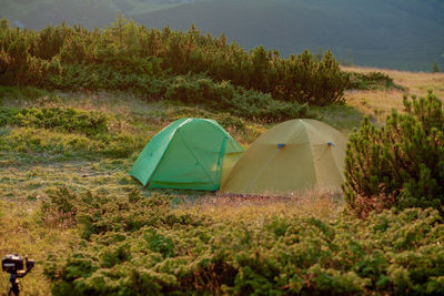 Tent on field