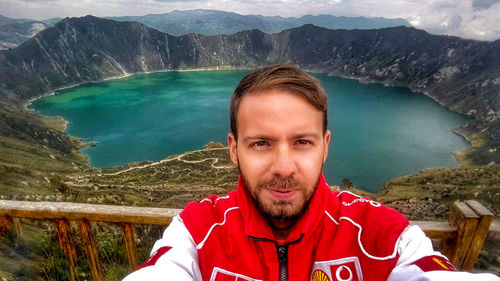Portrait of young man in mountains