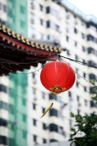 Low angle view of red lantern