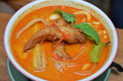 Close-up of soup in bowl