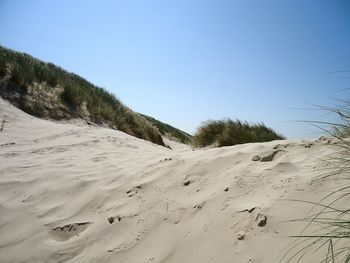 Scenic view of beach against clear sky