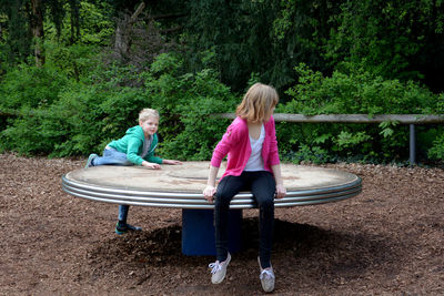 Children have fun on a playground