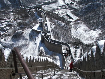 People on steps during winter