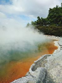 Steam emitting from hot spring in waiotapu