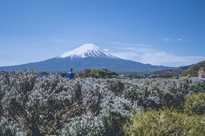 Side view of man walking on field against sky