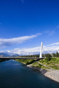Bridge over river against blue sky