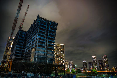 Illuminated buildings in city