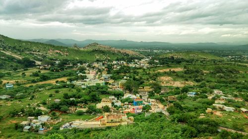 High angle view of townscape against sky