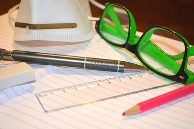 High angle view of pen on table