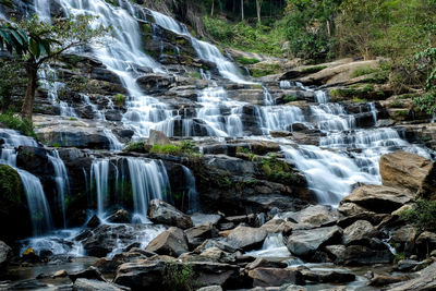 View of waterfall in forest
