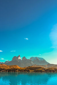 Scenic view of sea against blue sky