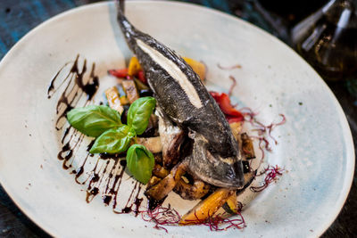 Close-up of seafood served on plate