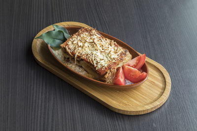 High angle view of breakfast served on table