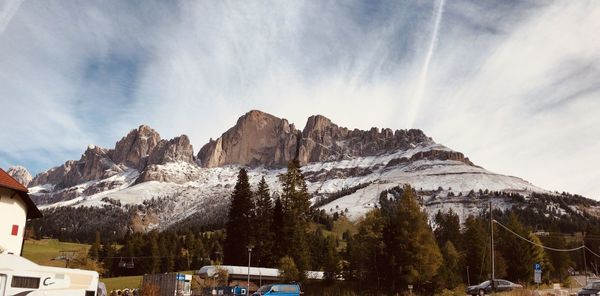 Panoramic view of snowcapped mountains against sky