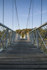 Surface level of footbridge against sky