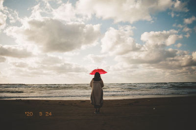 Rear view of man standing on beach