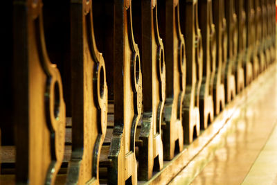 Row of empty pews in church