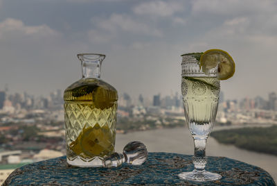 Close-up of glass jar on table