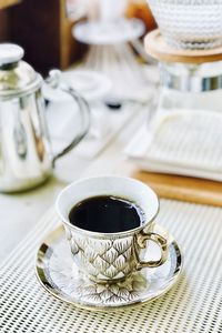 Close-up of coffee cup on table