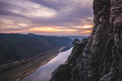 Scenic view of mountains against sky during sunset