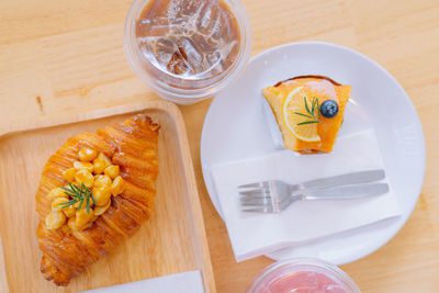 High angle view of food on table