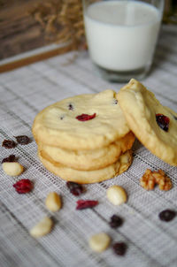 Close-up of breakfast served on table