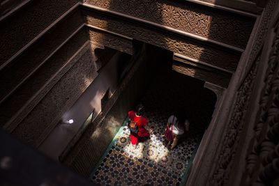 High angle view of people in illuminated christmas lights