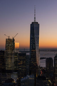 View of skyscrapers at sunset