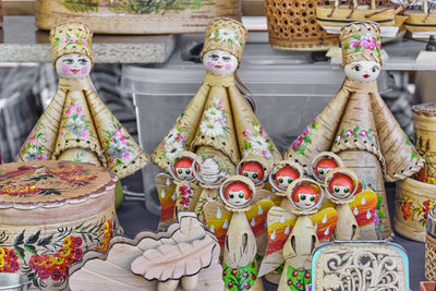 Handmade painted birch bark little angels, russian young ladies.