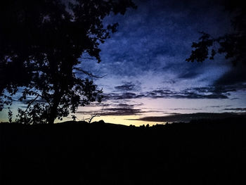 Low angle view of silhouette trees against sky at sunset