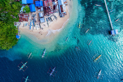 Aerial view nautical vessels seashore