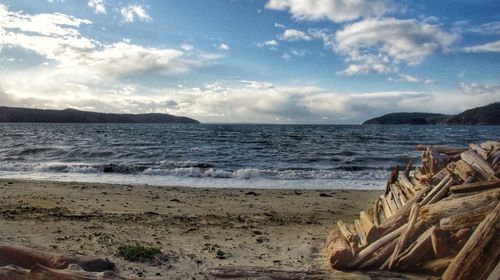 Scenic view of beach and sea against sky
