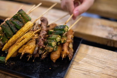 Close-up of meat on barbecue grill