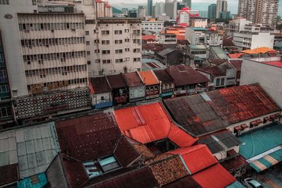 High angle view of buildings in city