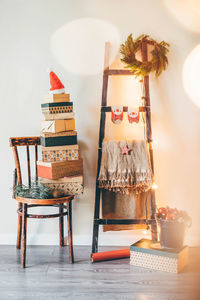 Close-up of christmas decorations on table