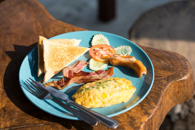 Close-up of breakfast served on table