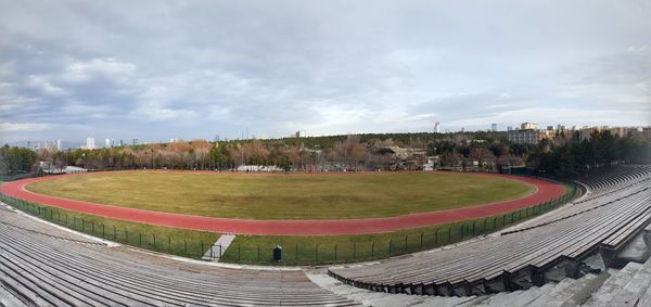 Panoramic view of field against sky