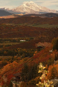 Scenic view of mountains during autumn