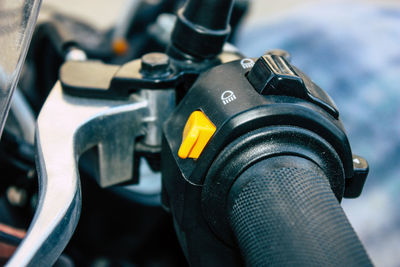 Close-up of motorcycle handlebar