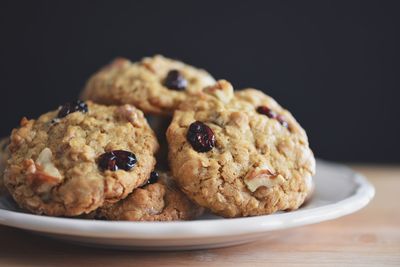 Close-up of cookies in plate