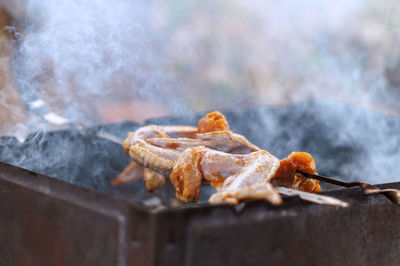 Close-up of crab on barbecue grill