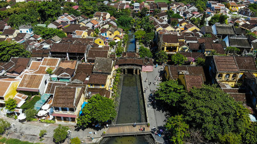 High angle view of buildings in city